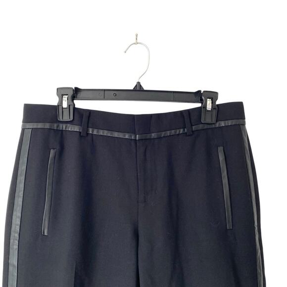 Vince Black Tuxedo Stripe Stretch Wool Ankle Pants size 6 Faux Leather - Picture 2 of 6